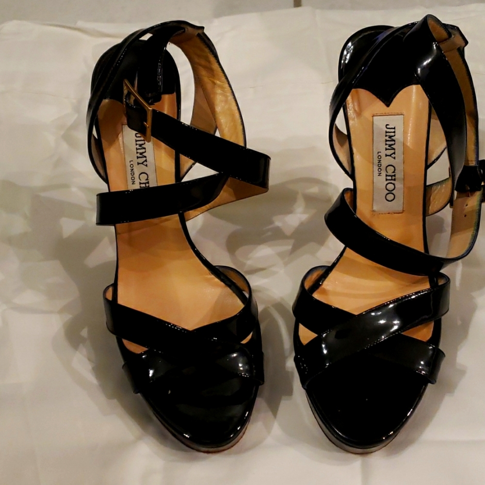 Black Patent Leather Open Toe Jimmy Choo Heels
